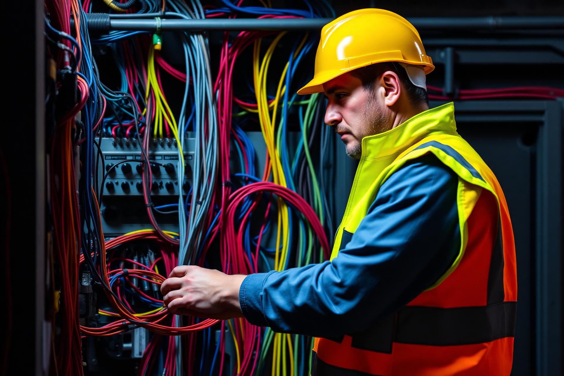 Electrician working on panel
